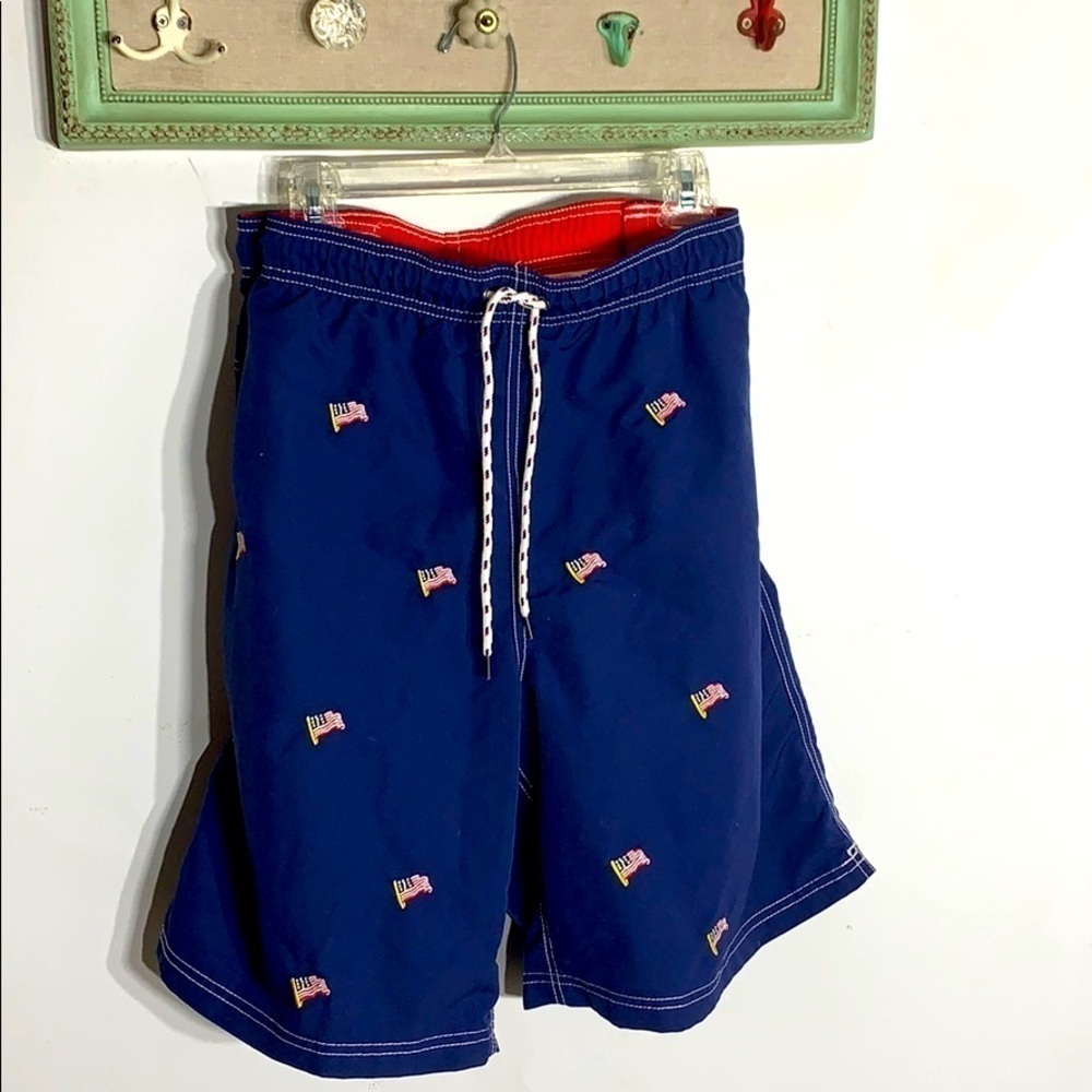 Land’s End USA Embroidered flag navy swim trunks